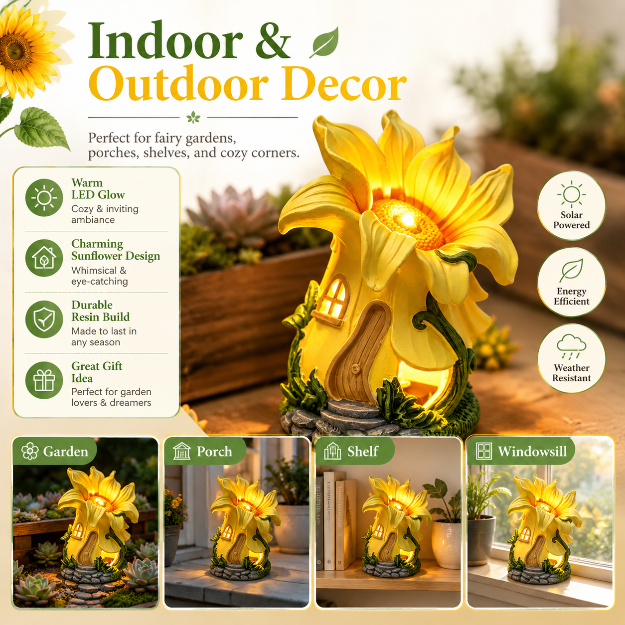 Sunflower Fairy Garden House Statue