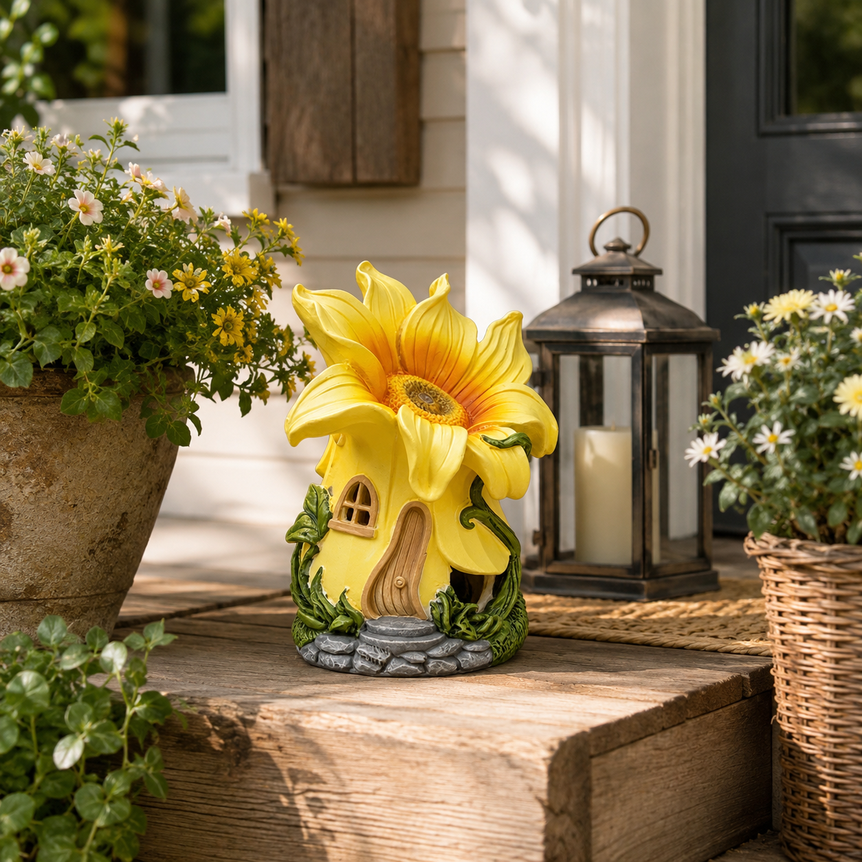 Sunflower Fairy Garden House Statue