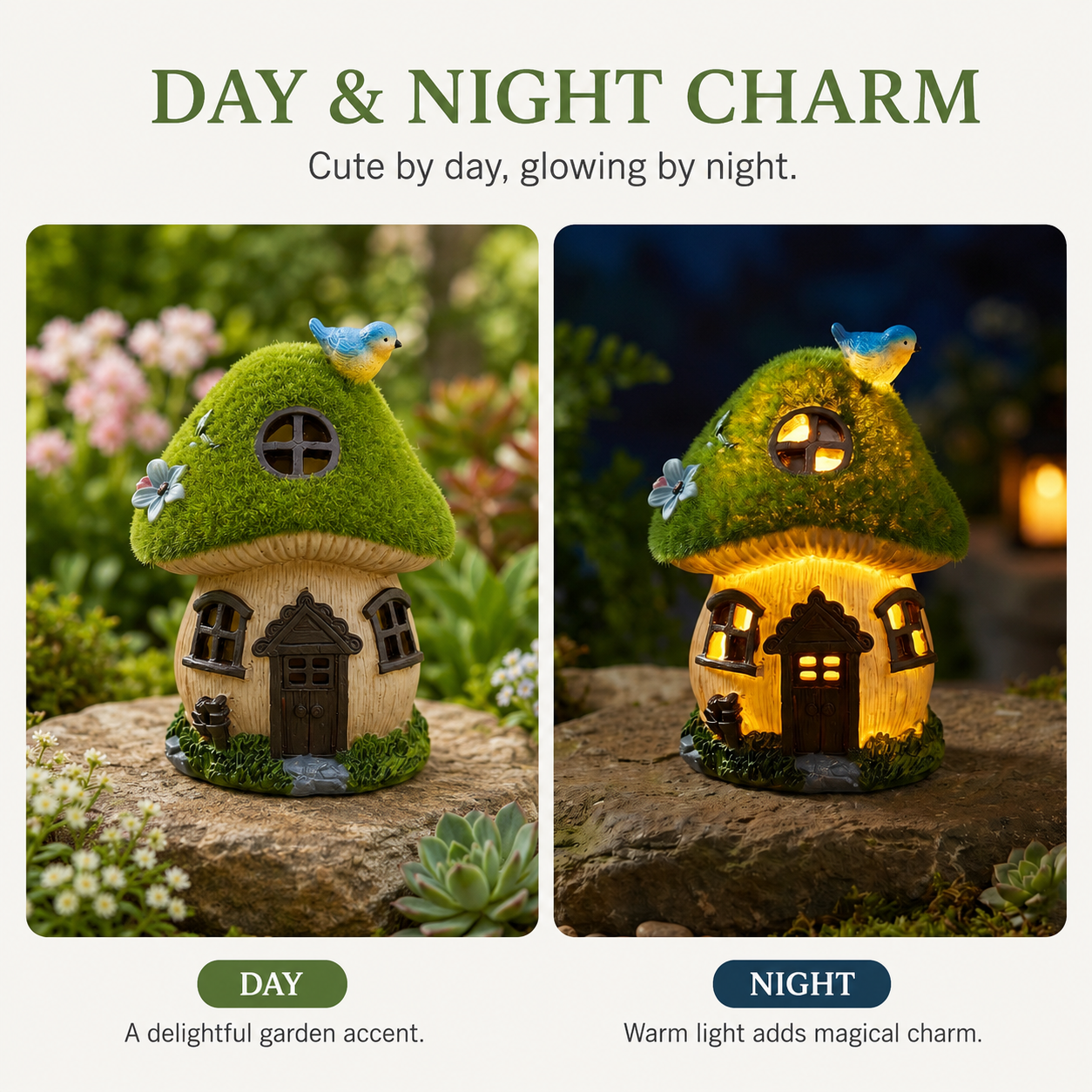 Light-Up Bluebird Moss Fairy Garden House