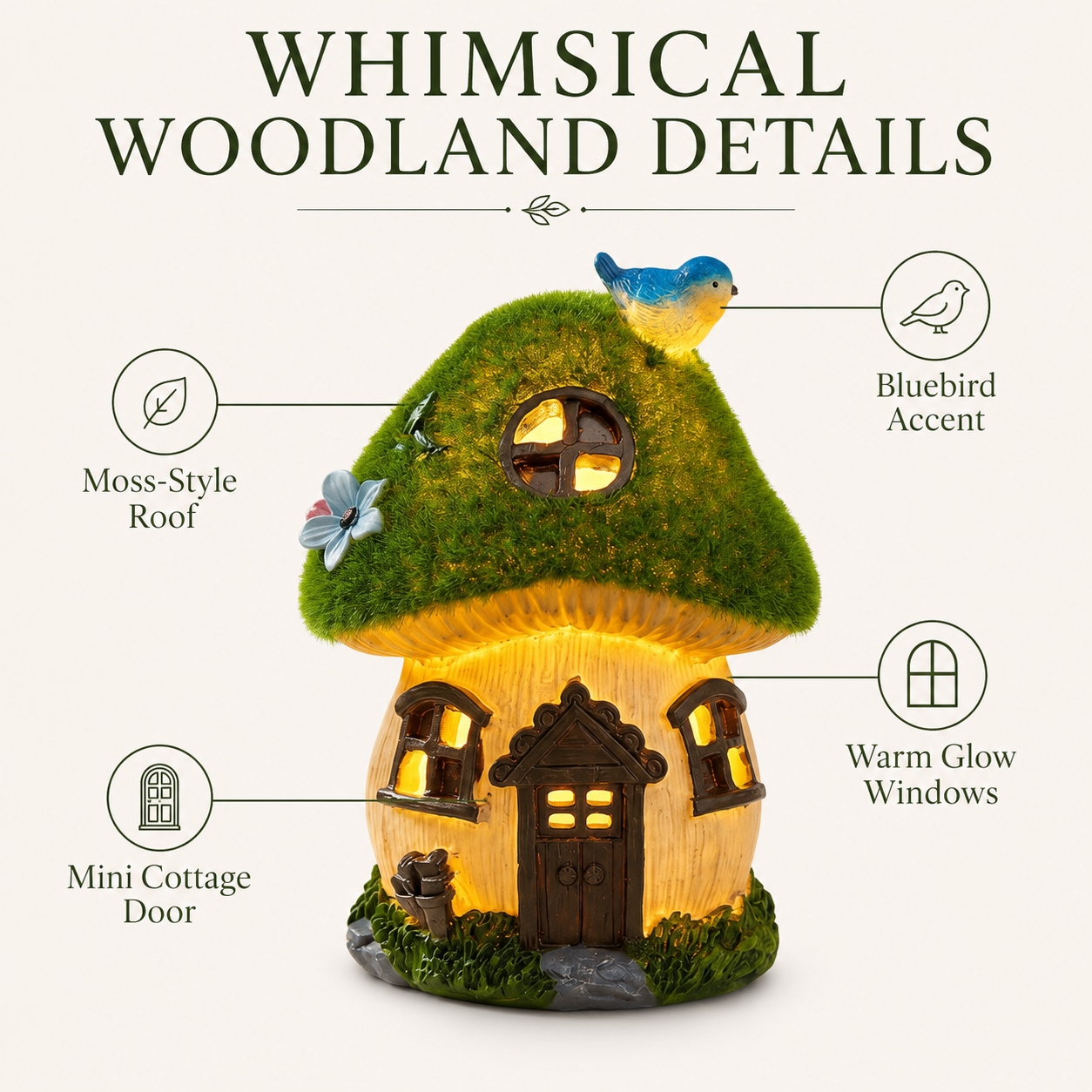 Light-Up Bluebird Moss Fairy Garden House
