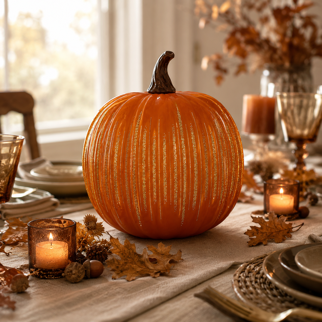 Light-Up Ribbed Pumpkin Decor Set