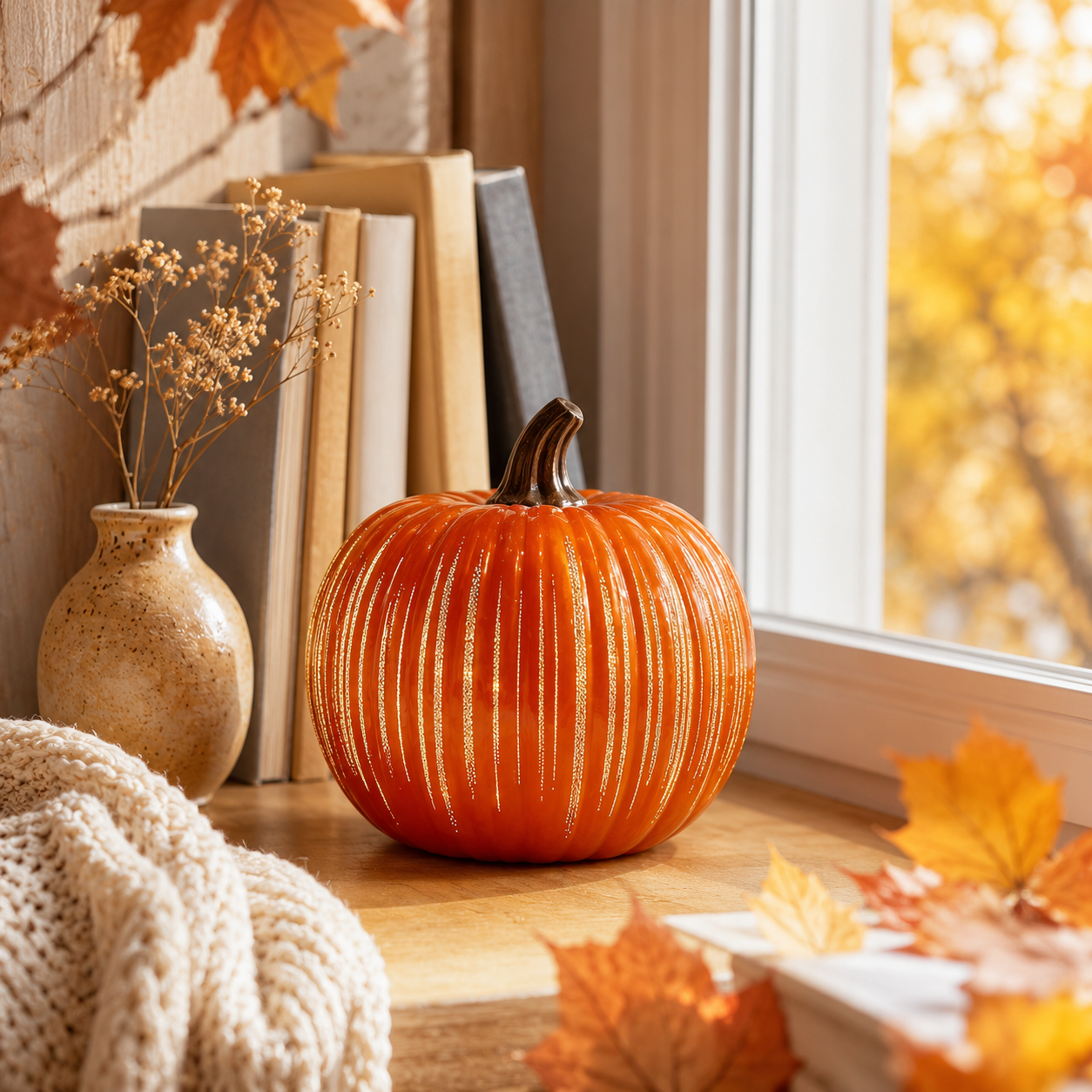 Light-Up Ribbed Pumpkin Decor Set