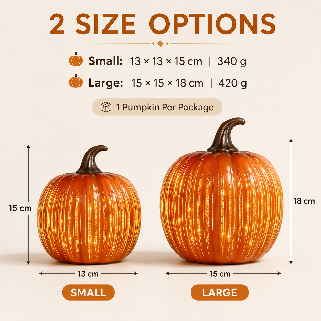 Light-Up Ribbed Pumpkin Decor Set