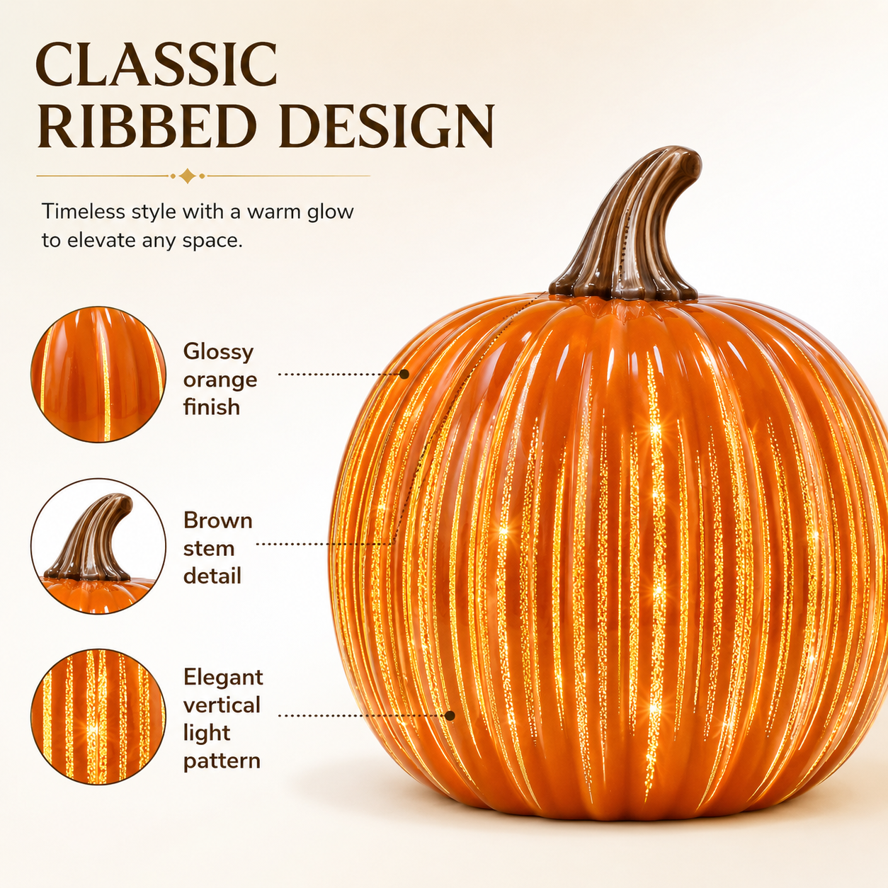 Light-Up Ribbed Pumpkin Decor Set