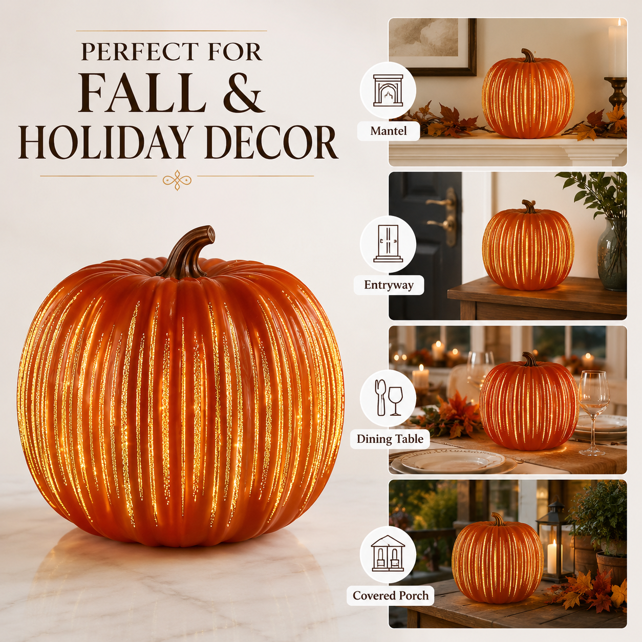 Light-Up Ribbed Pumpkin Decor Set