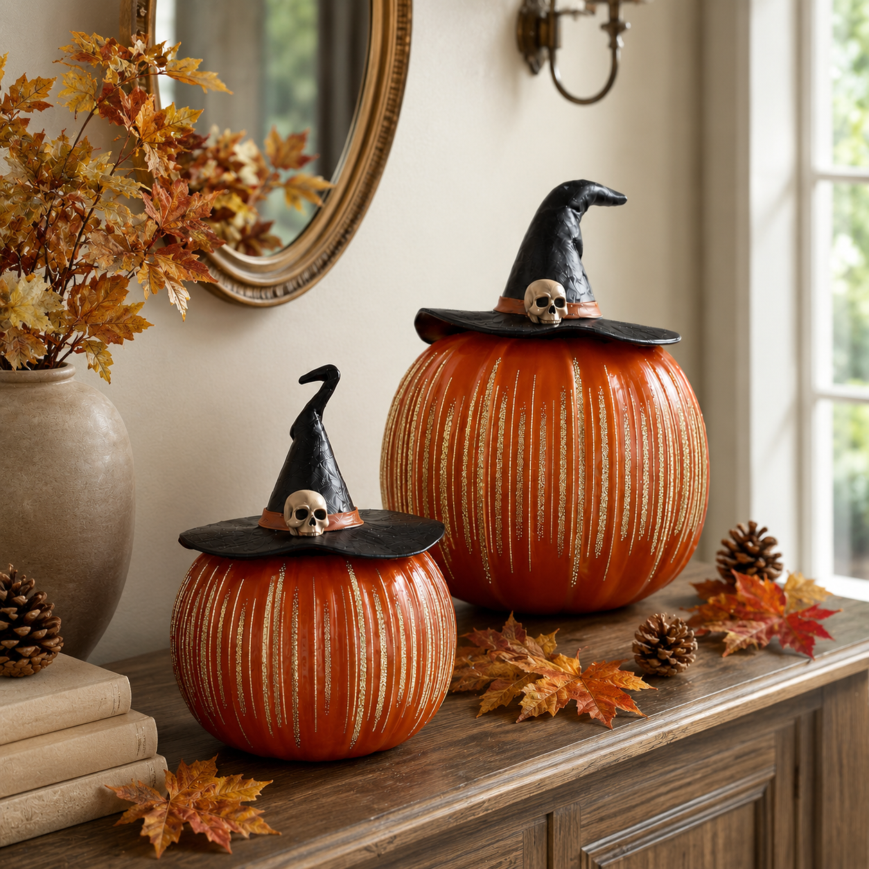 Light-Up Ribbed Pumpkin Decor Set