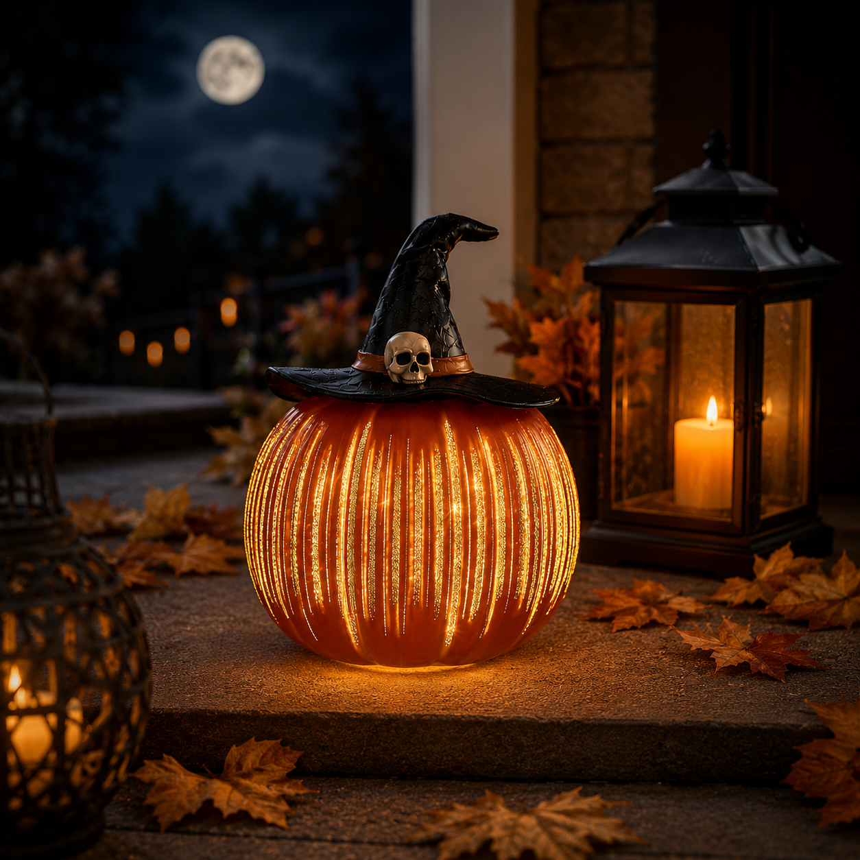 Light-Up Ribbed Pumpkin Decor Set