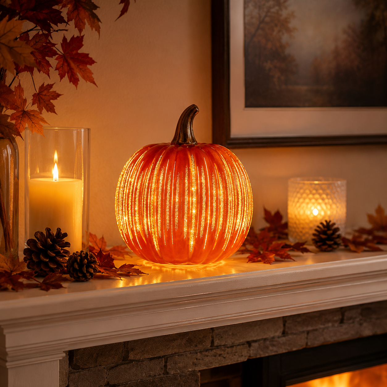 Light-Up Ribbed Pumpkin Decor Set