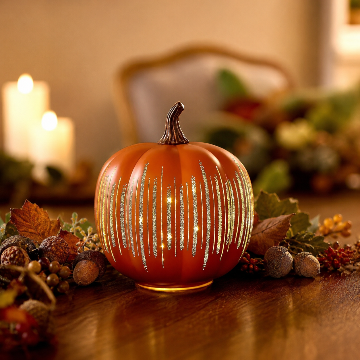 Light-Up Ribbed Pumpkin Decor Set