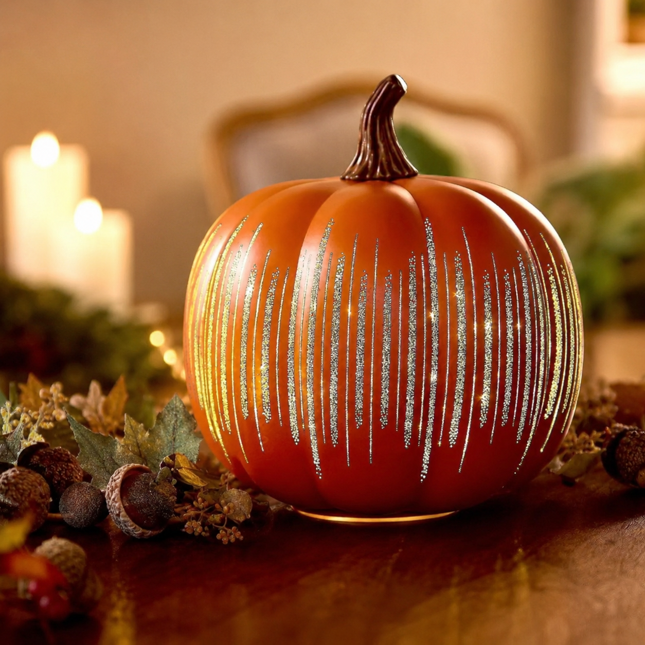 Light-Up Ribbed Pumpkin Decor Set