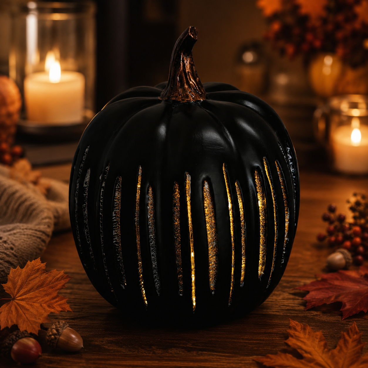 Light-Up Ribbed Pumpkin Decor Set