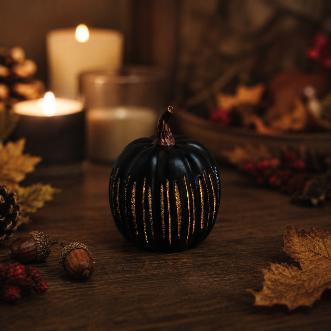 Light-Up Ribbed Pumpkin Decor Set