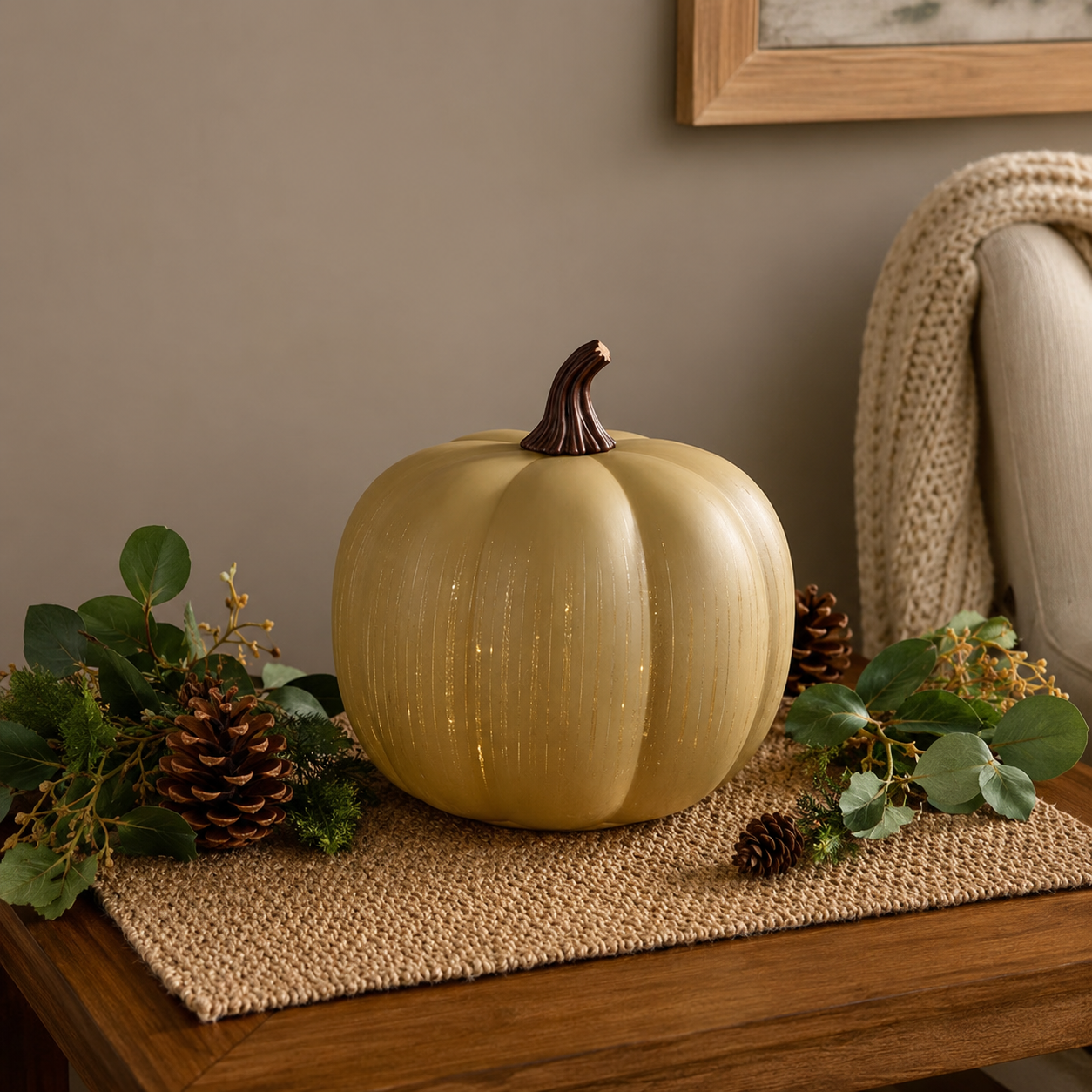 Light-Up Ribbed Pumpkin Decor Set