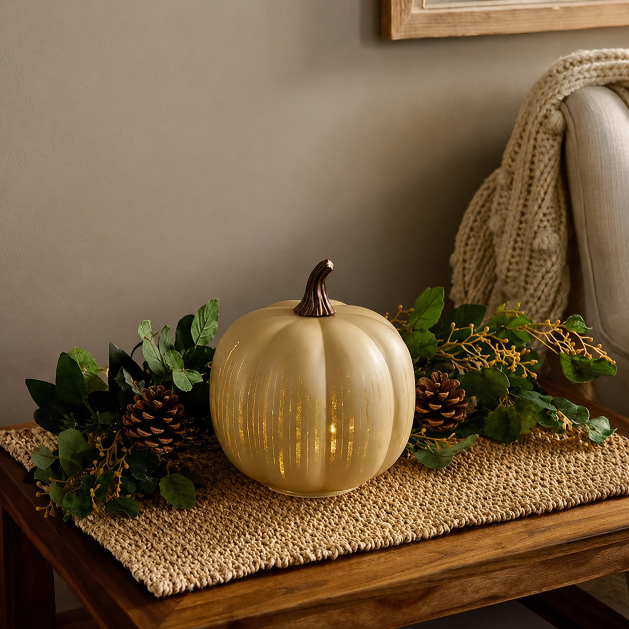 Light-Up Ribbed Pumpkin Decor Set