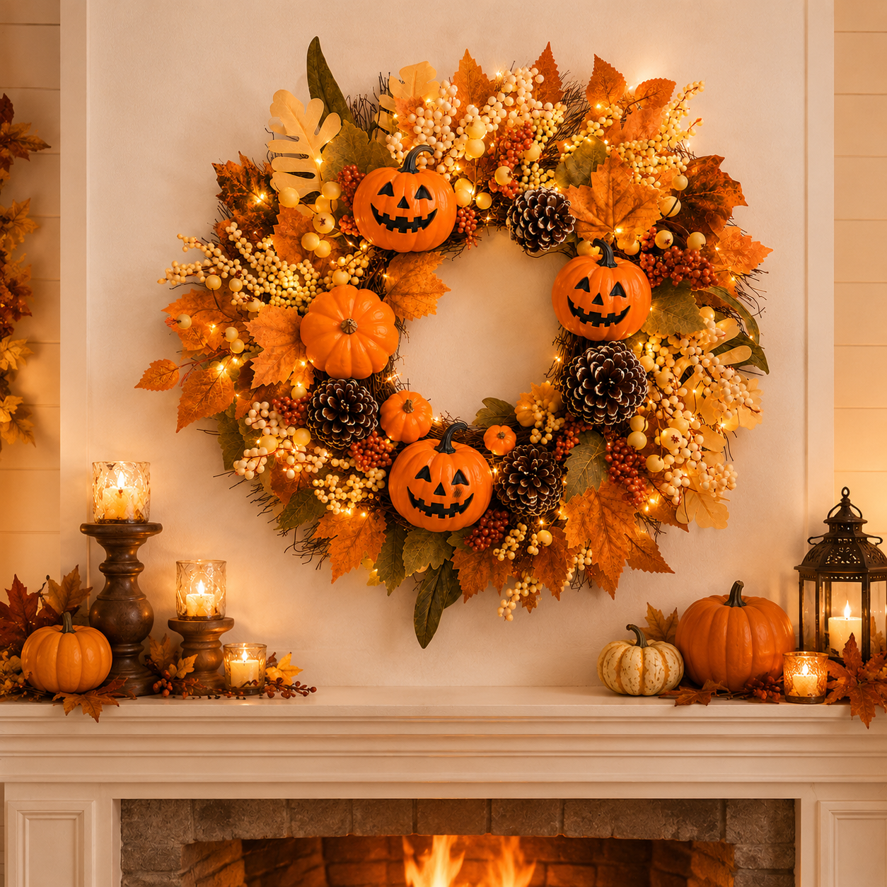Lighted Halloween Fall Wreath