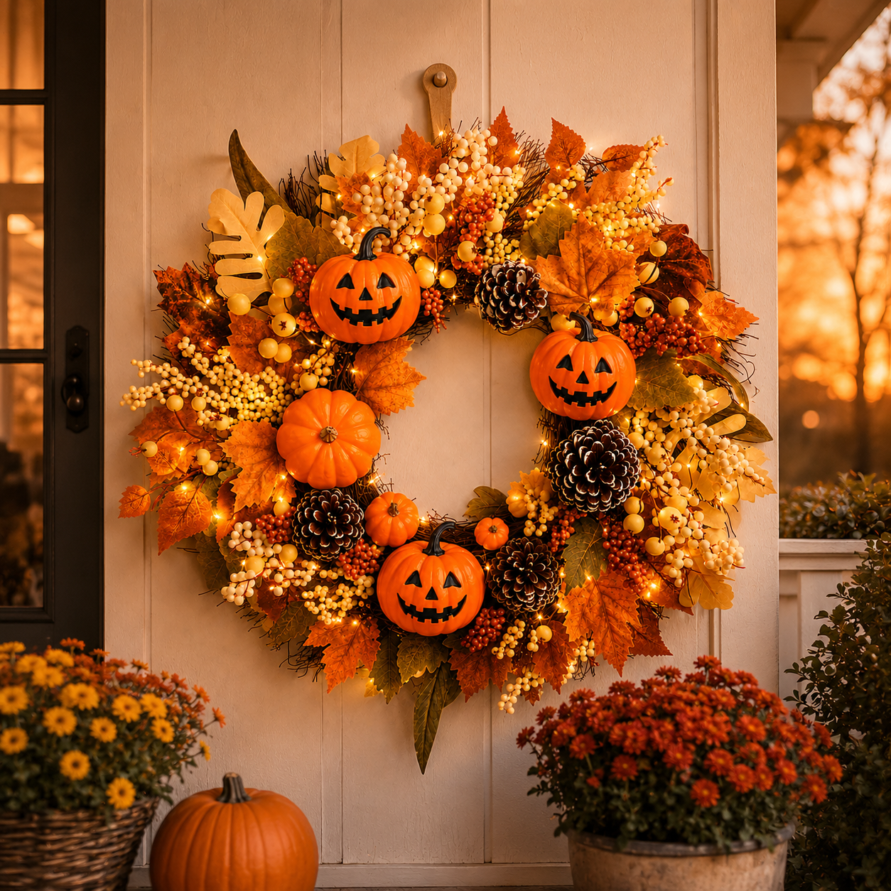 Lighted Halloween Fall Wreath