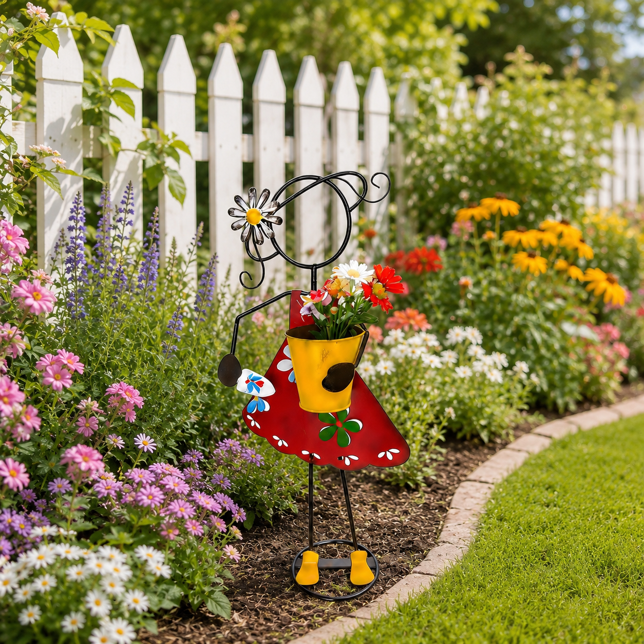 Metal Girl Garden Planter Stake for Yard Decor