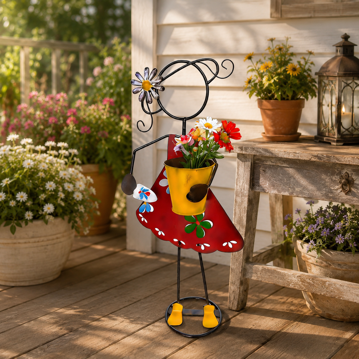 Metal Girl Garden Planter Stake for Yard Decor