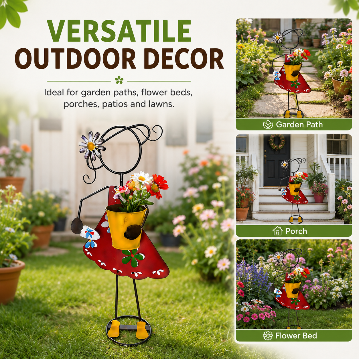Metal Girl Garden Planter Stake for Yard Decor