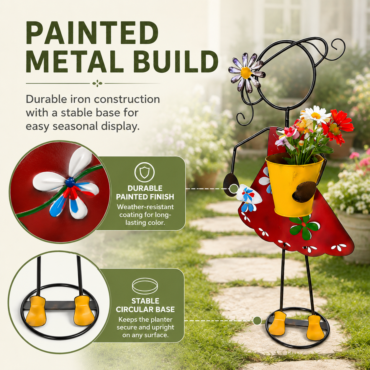 Metal Girl Garden Planter Stake for Yard Decor