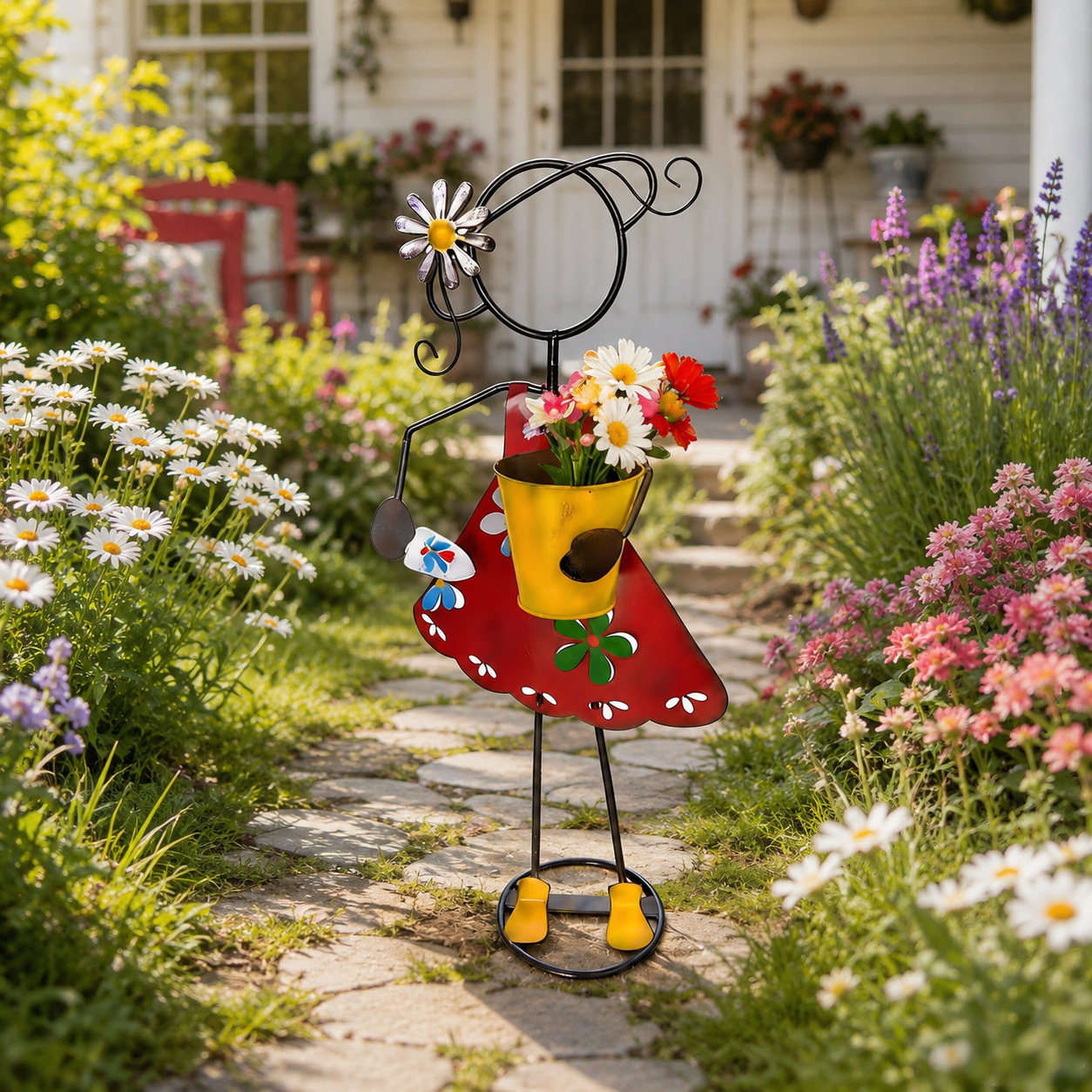 Metal Girl Garden Planter Stake for Yard Decor