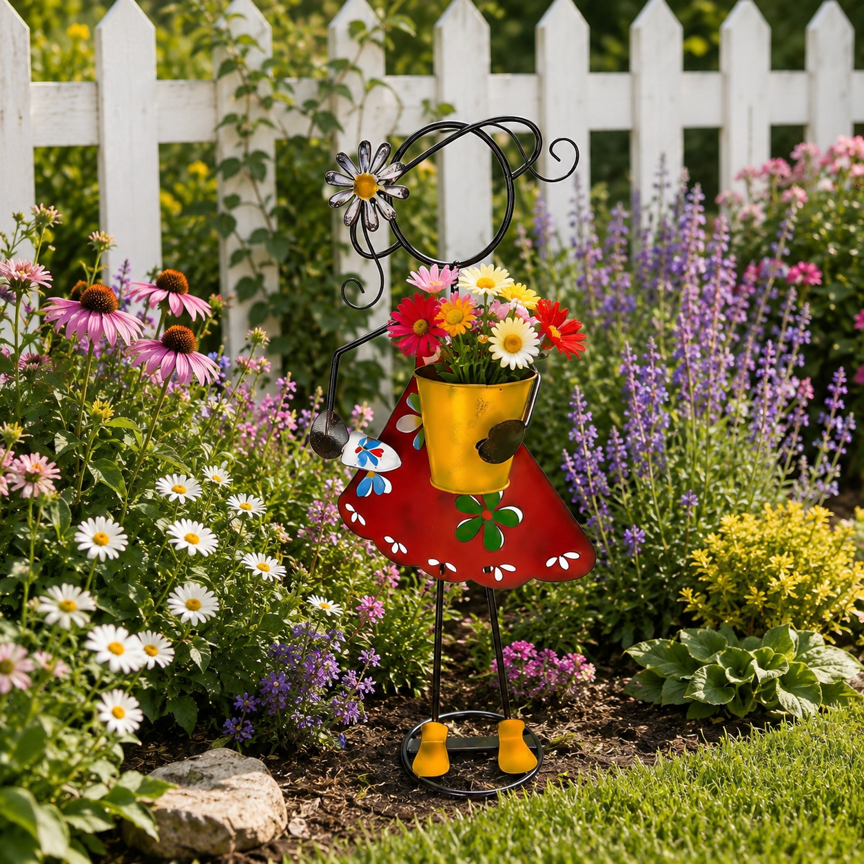 Metal Girl Garden Planter Stake for Yard Decor