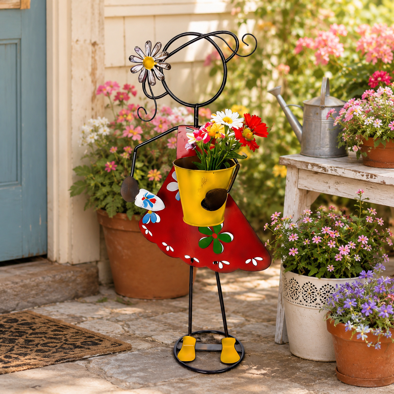 Metal Girl Garden Planter Stake for Yard Decor
