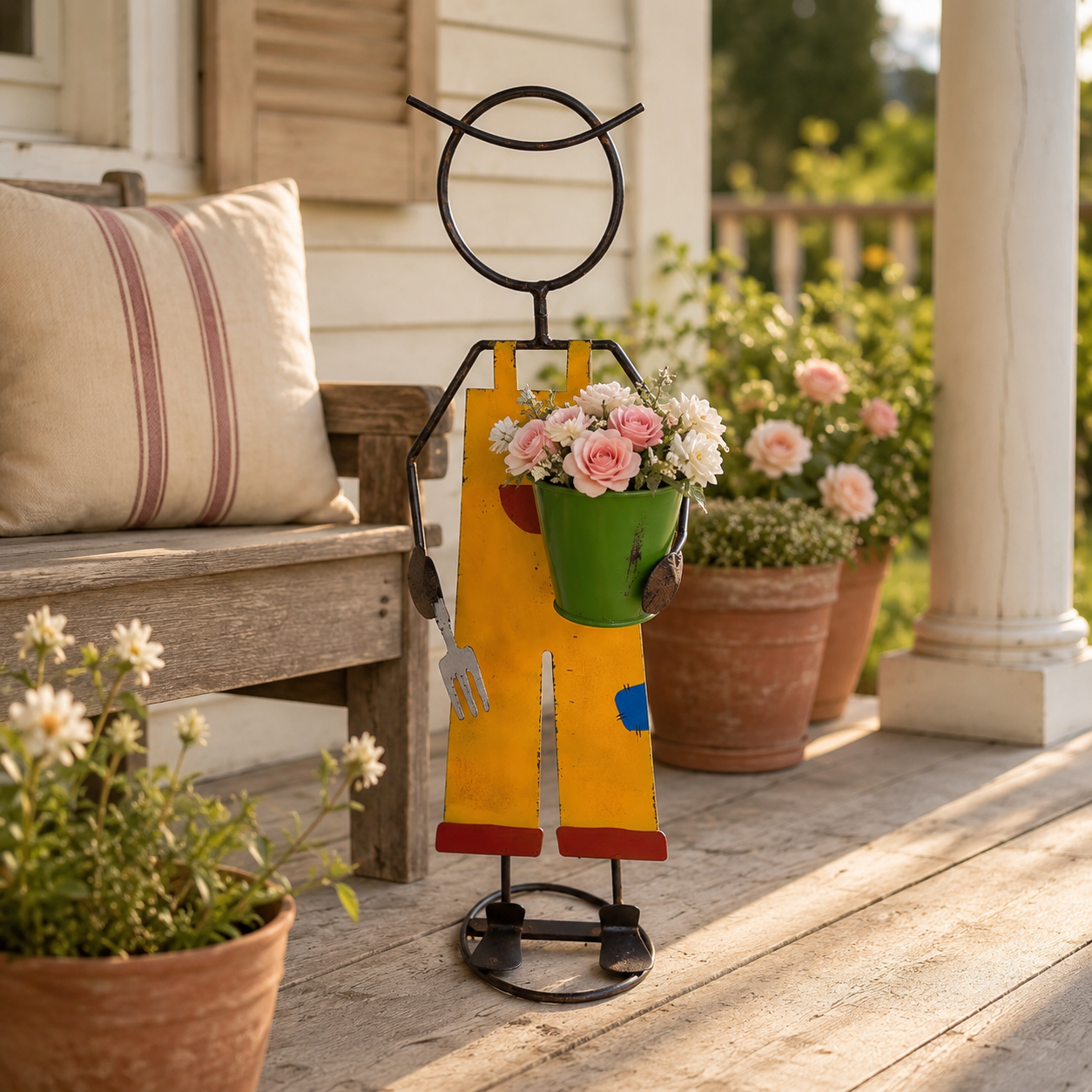 Metal Girl Garden Planter Stake for Yard Decor