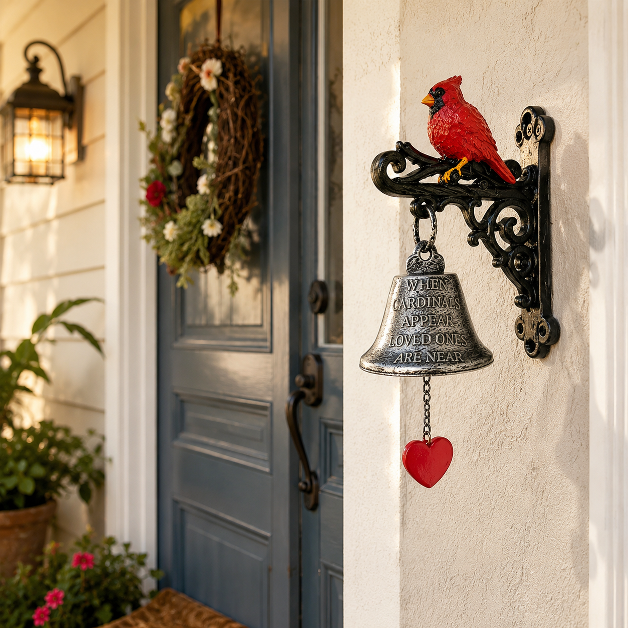 Cardinal Memorial Wall Bell for Porch Decor