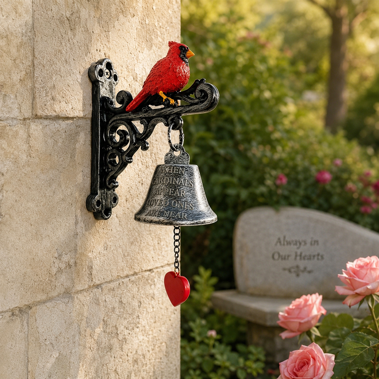 Cardinal Memorial Wall Bell for Porch Decor