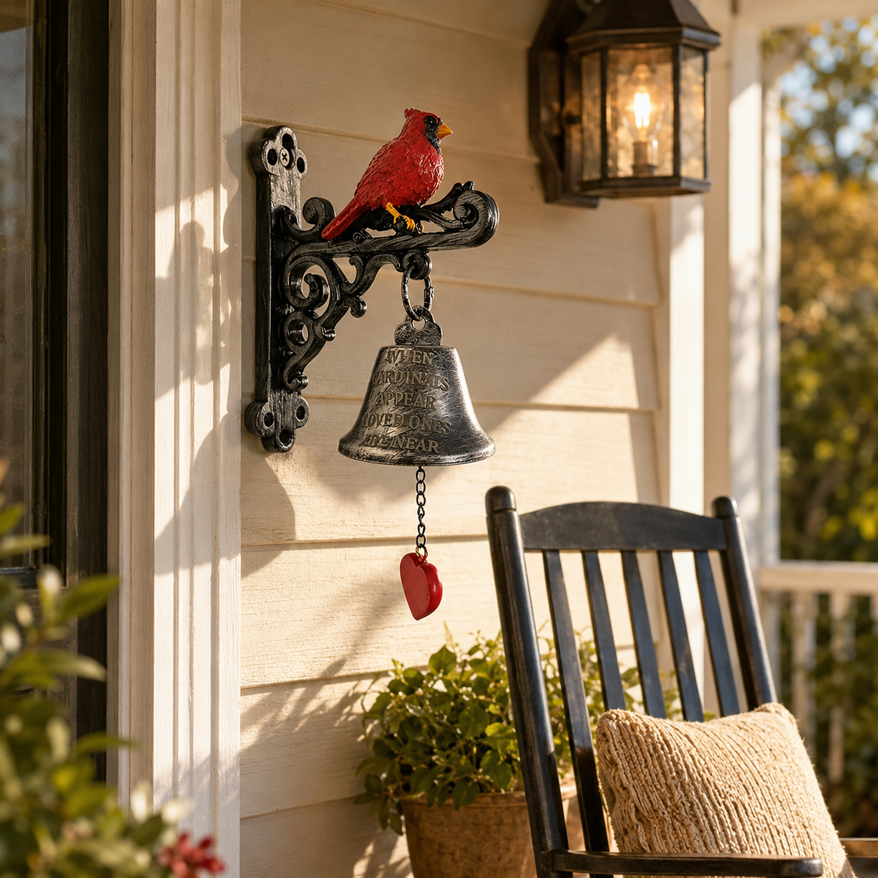 Cardinal Memorial Wall Bell for Porch Decor
