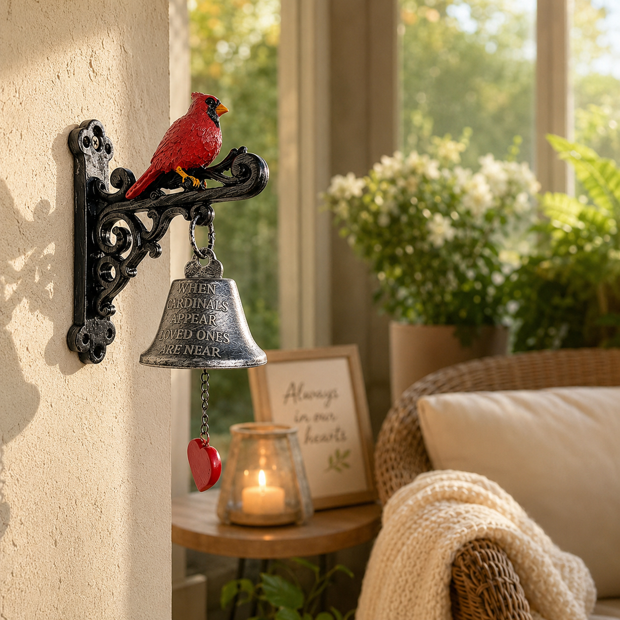 Cardinal Memorial Wall Bell for Porch Decor