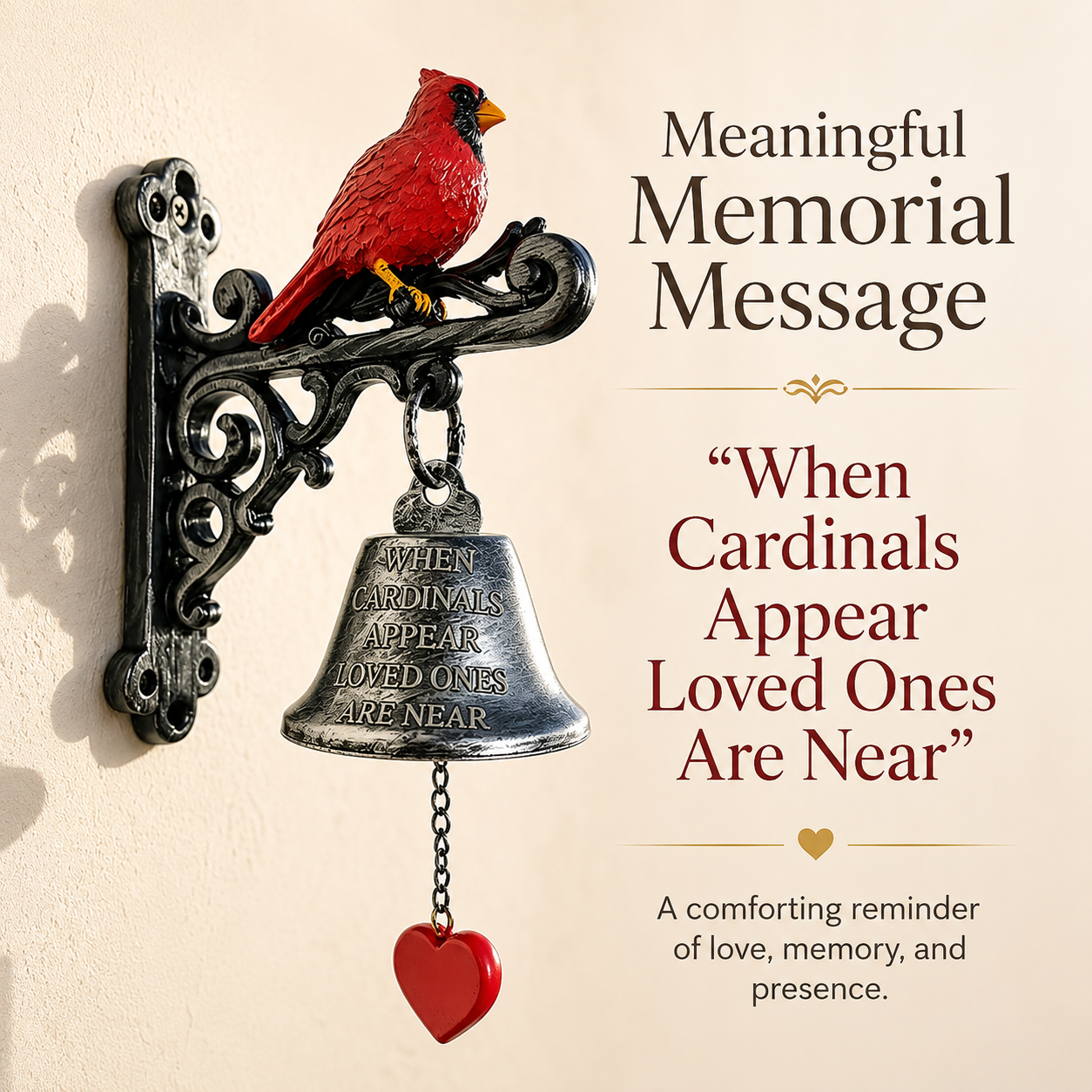 Cardinal Memorial Wall Bell for Porch Decor