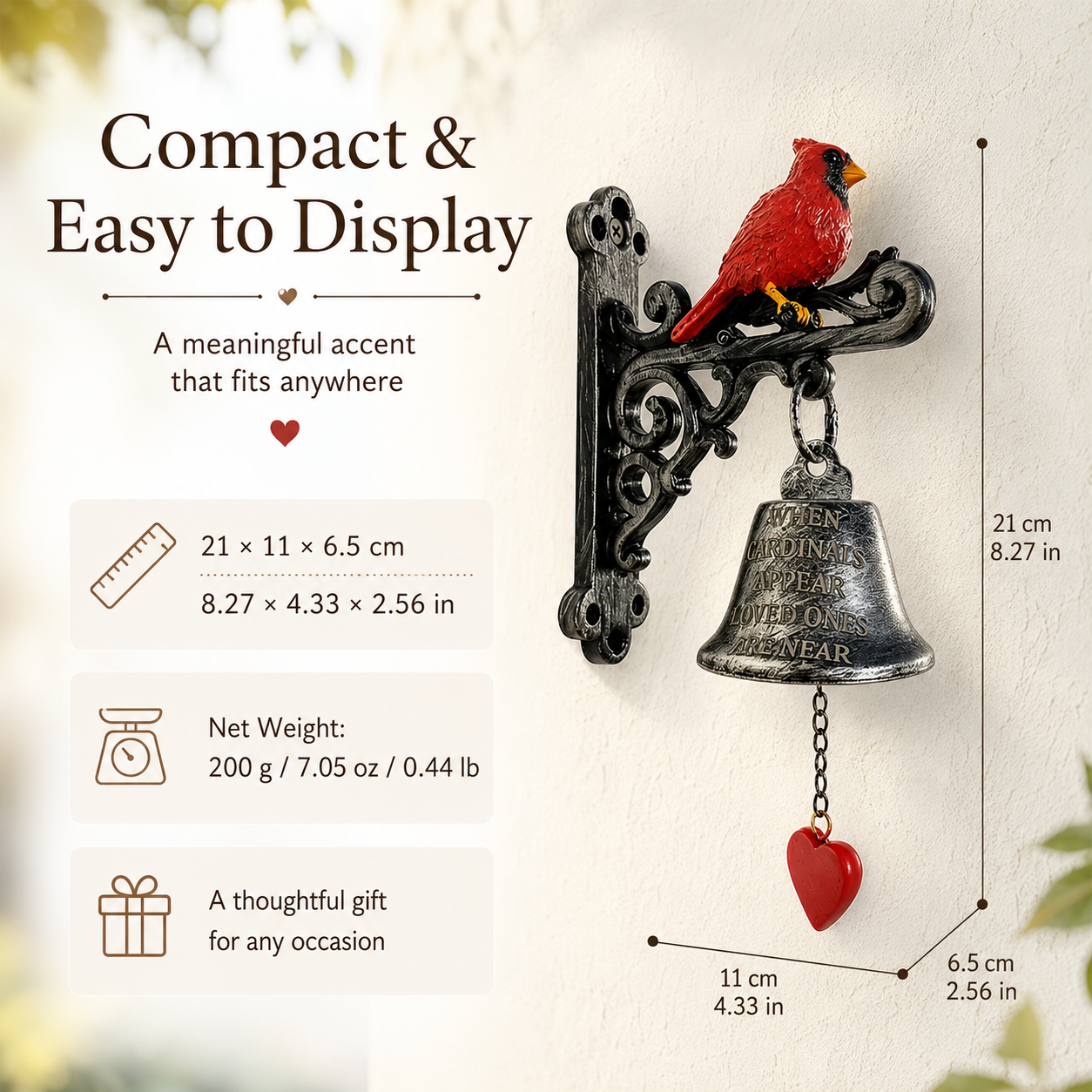 Cardinal Memorial Wall Bell for Porch Decor