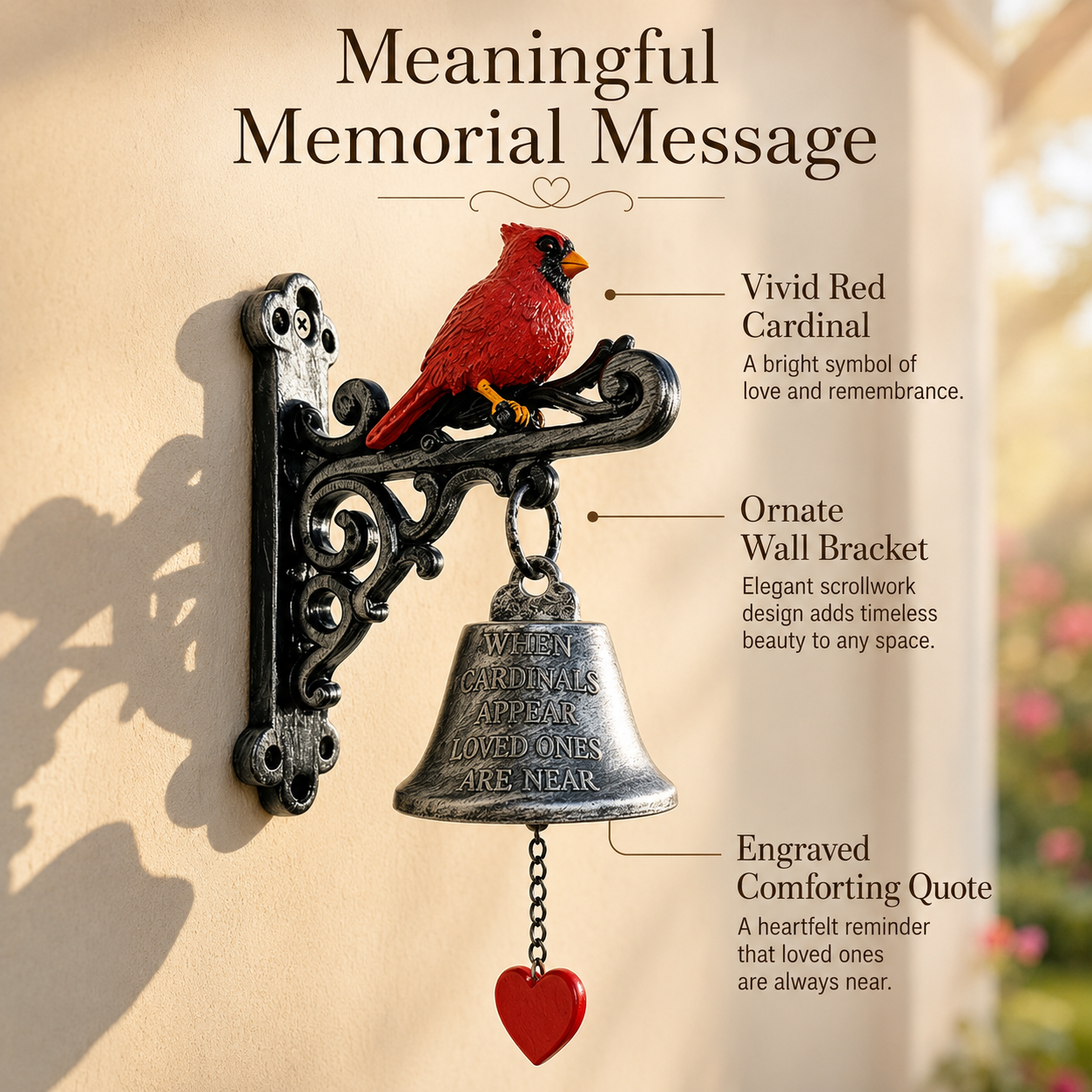 Cardinal Memorial Wall Bell for Porch Decor