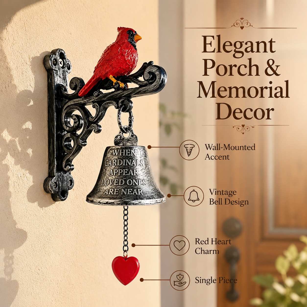 Cardinal Memorial Wall Bell for Porch Decor