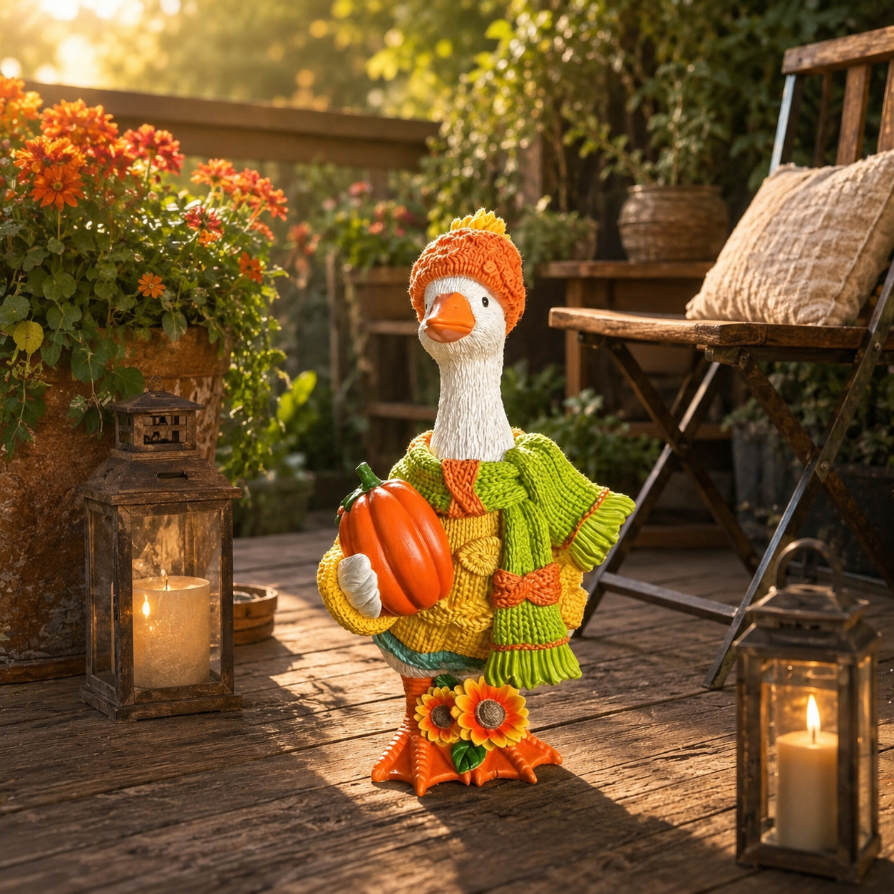 Fall Goose Garden Statue for Yard Decor