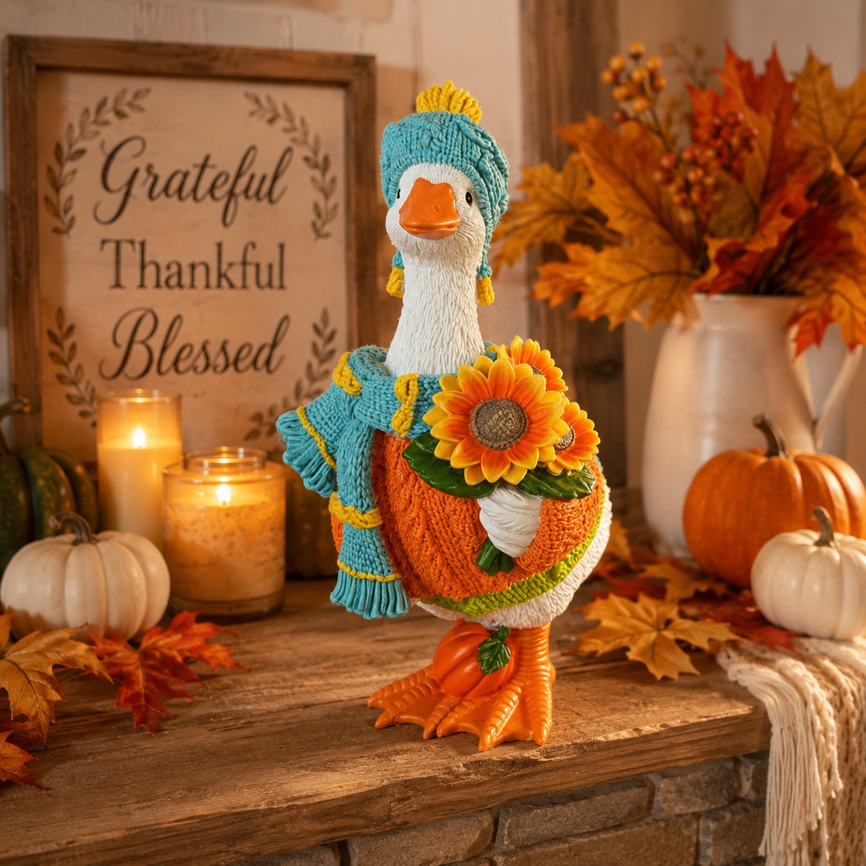 Fall Goose Garden Statue for Yard Decor