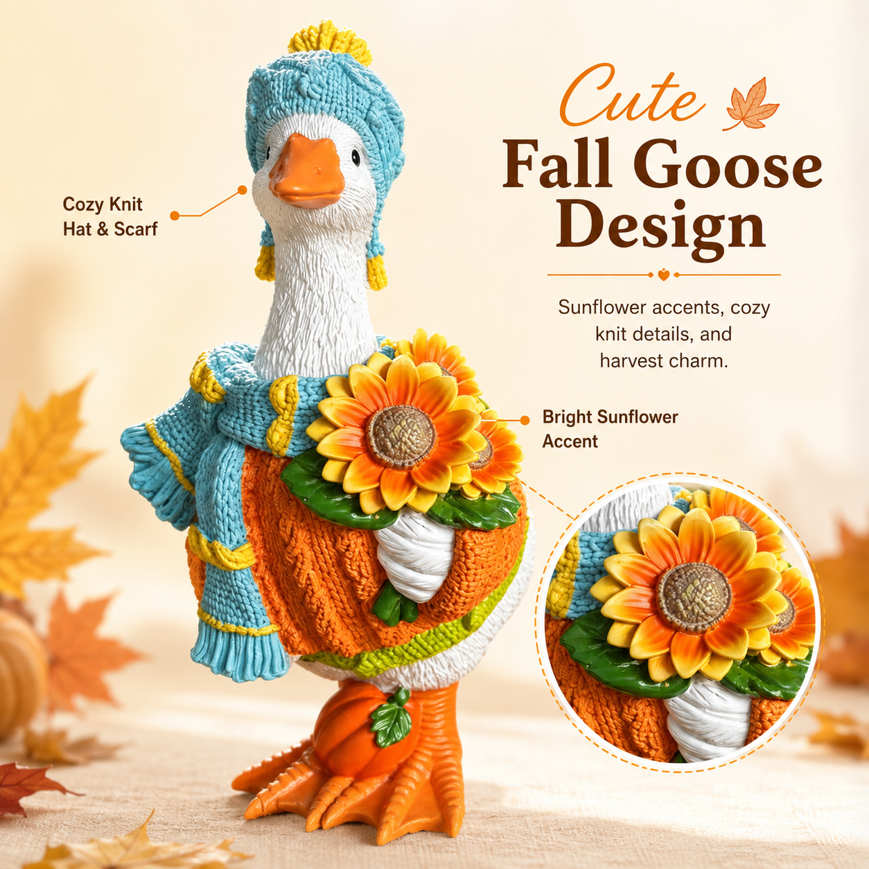 Fall Goose Garden Statue for Yard Decor