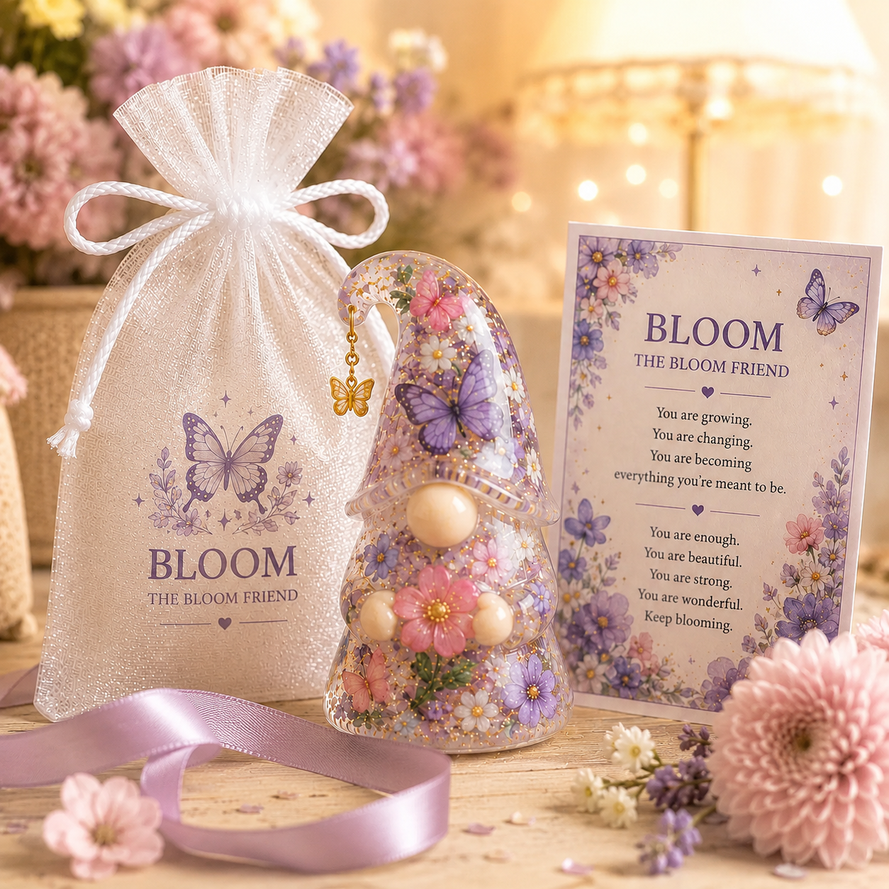 Emotional Support Gnome Collection, Keep Blooming Inspirational Gift for Women