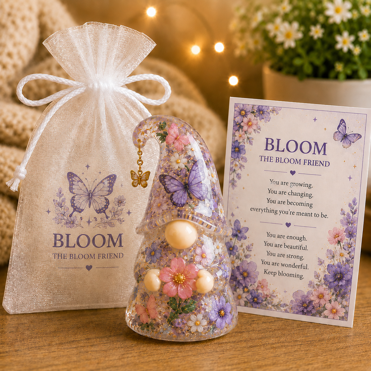 Emotional Support Gnome Collection, Keep Blooming Inspirational Gift for Women