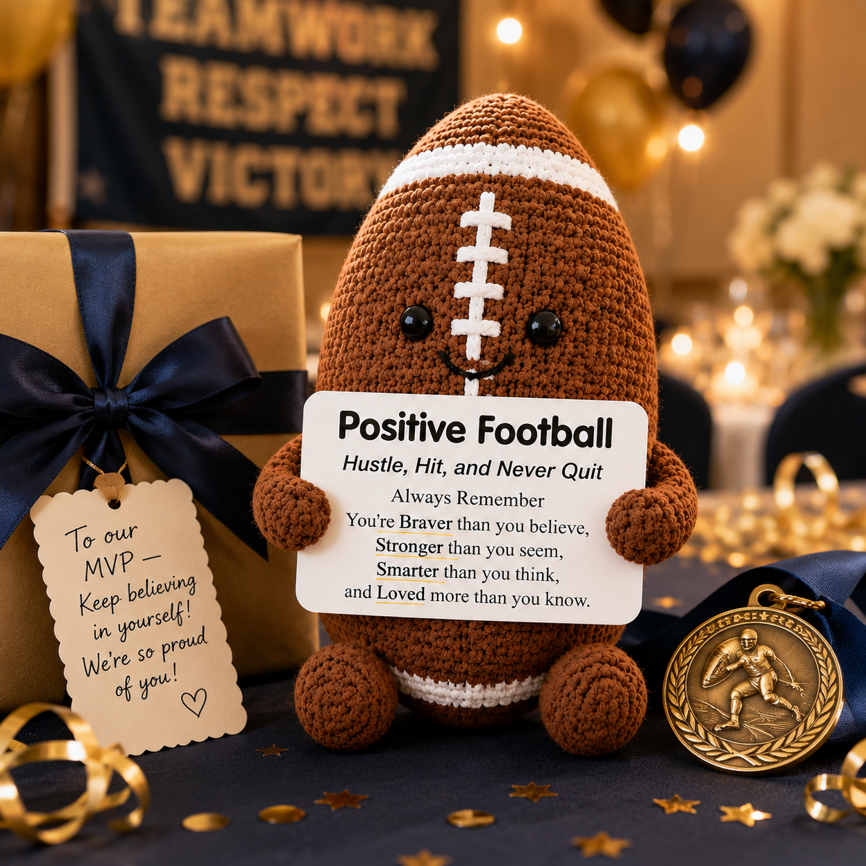 Positive Sports Plush with Encouragement Sign