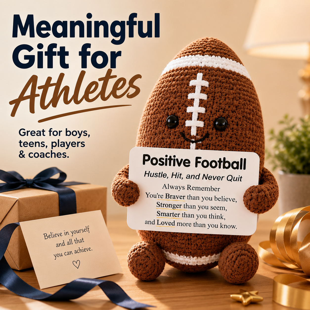 Positive Sports Plush with Encouragement Sign