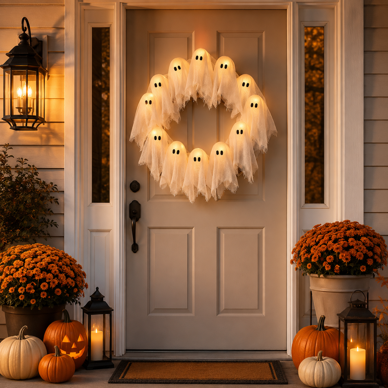 Lighted Halloween Ghost Wreath
