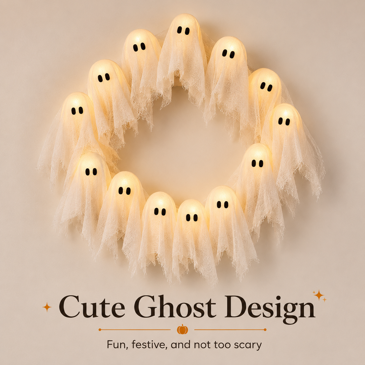 Lighted Halloween Ghost Wreath