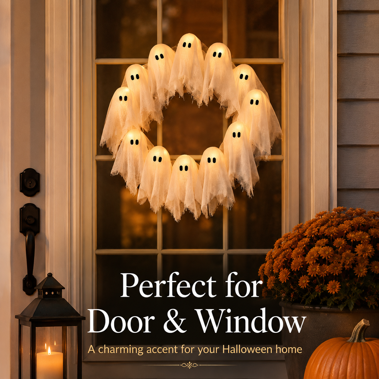 Lighted Halloween Ghost Wreath