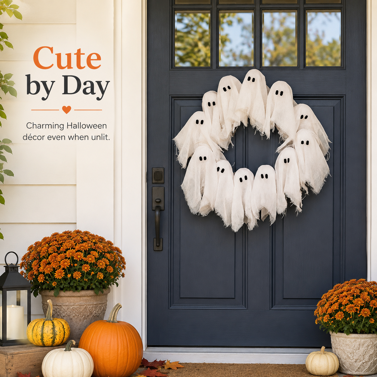 Lighted Halloween Ghost Wreath