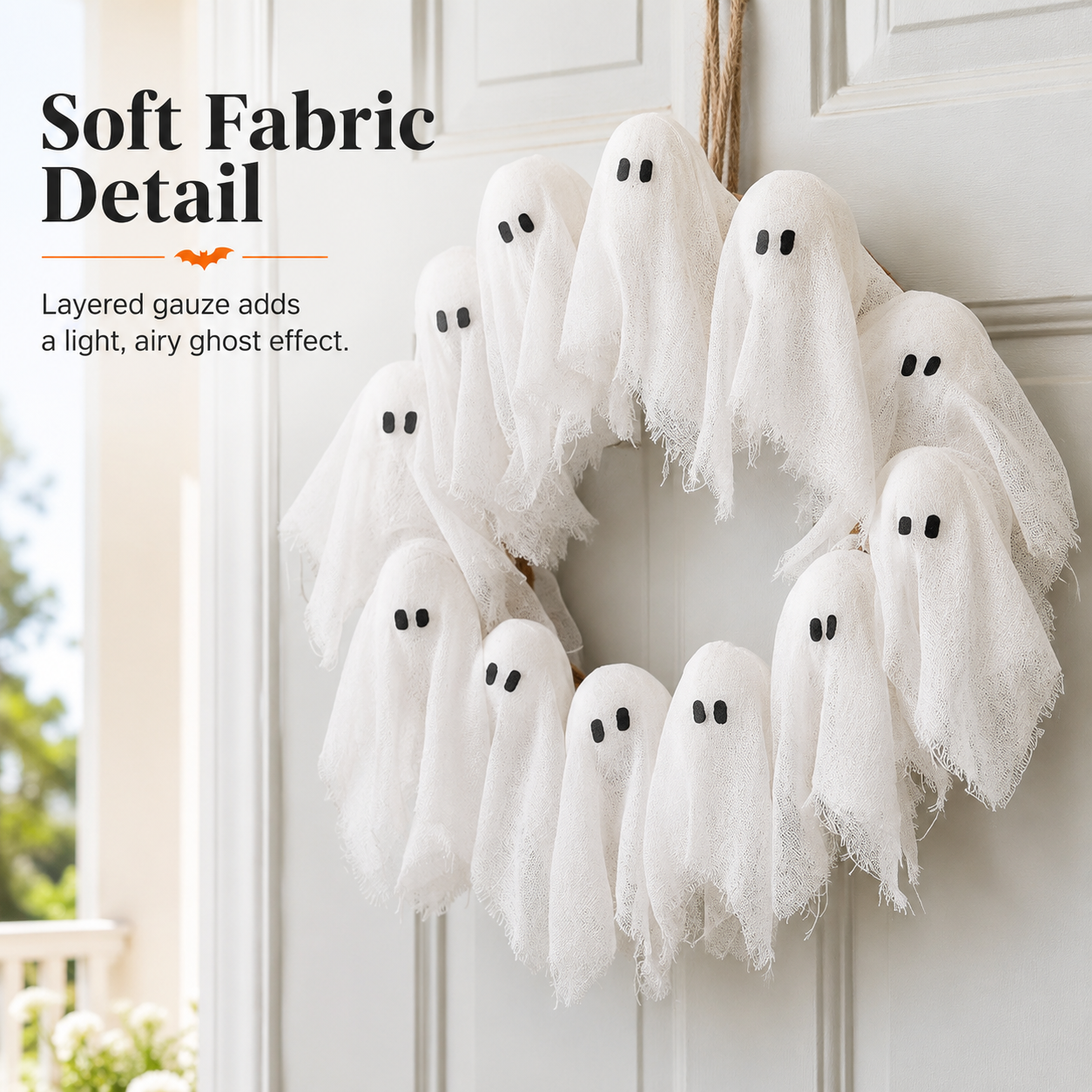 Lighted Halloween Ghost Wreath