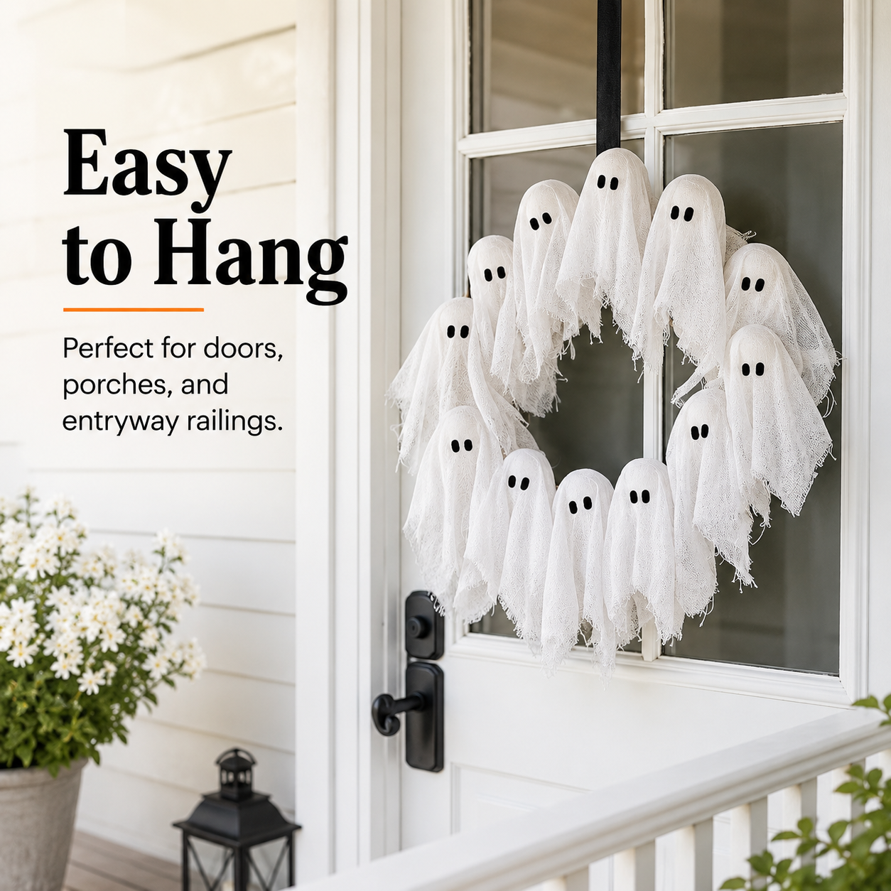 Lighted Halloween Ghost Wreath