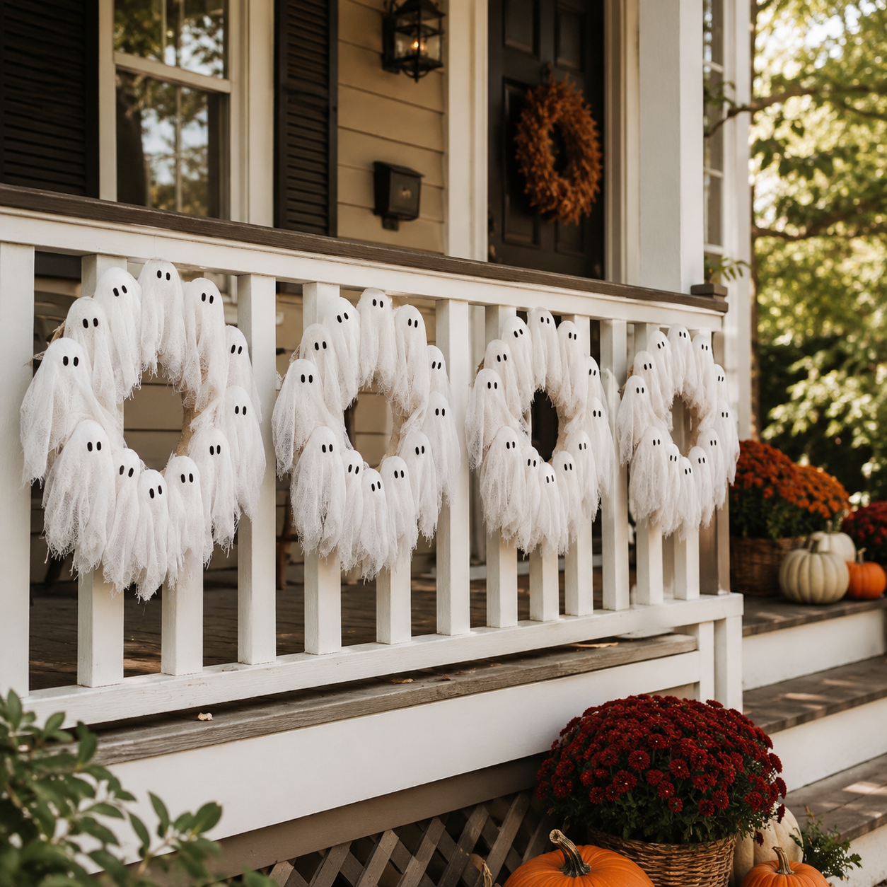 Lighted Halloween Ghost Wreath
